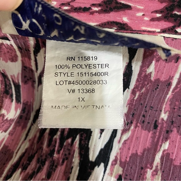 Donnkenny Woman Vintage Mauve Beige Print Long Sleeve Button Up Blouse - Picture 6 of 6